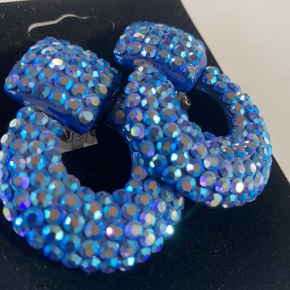 Amazing Vintage Swarovski Blue/Ab Crystal Earring Dome - NEW - Picture 11 of 14